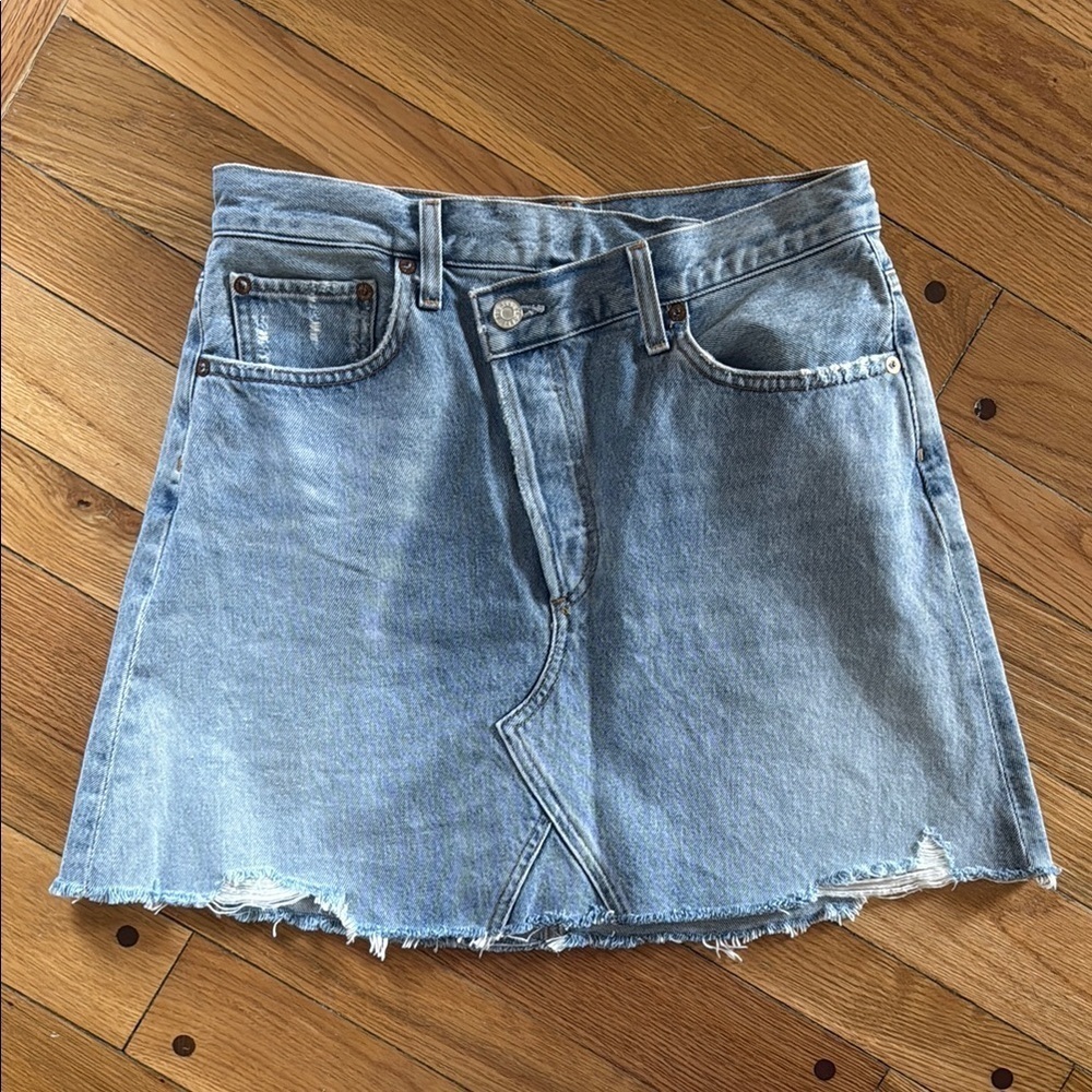 AGOLDE Criss Cross Blue Denim Skirt 27 Organic Cotton Button Fly